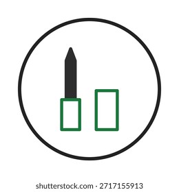 Aislada sobre un fondo blanco limpio, esta imagen presenta un delineador de ojos negro meticulosamente renderizado y su correspondiente gorra de contorno verde. El gráfico retrata una ilustración minimalista con