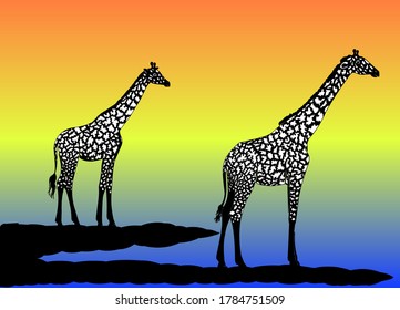 isolated on a colored background, giraffe silhouette illustration, art decor, wall stickers, wall works, poster design