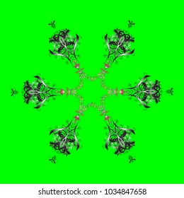 Isolated on green, gray and pink colors. Winter snowflake.