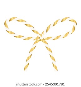 Isolated on transparent background сotton gold white rope bakers twine bow and ribbons for gift. Packing string for decoration, present, pastry boxes for New Year, Christmas, birthday. Vector el EPS10