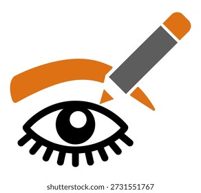 Aislado sobre fondo transparente, un icono gráfico representa un lápiz cosmético aplicando maquillaje a una ceja sobre un ojo abierto