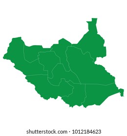 isolated on transparent background. high detailed Green map of South Sudan. Vector illustration eps 10. Blank Green similar South Sudan map isolated on white background.