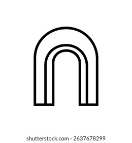 Isolated on a transparent background, a minimalist design featuring a black arch with rounded top and flat base. Clean lines.