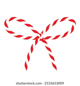 Isolated on transparent background сotton red white rope bakers twine bow and ribbons for gift. Packing string for decoration, present, pastry boxes for New Year, Christmas, birthday. Vector EPS10