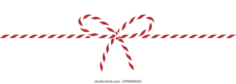 Isolated on transparent background сotton red rope bakers twine bow and ribbons for gift. Horizontal banner. Negative space. Packing string for decoration present for Christmas, birthday. Vector EPS10