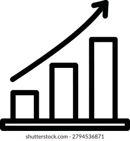 Isolated on transparent background a simple lineart bar chart shows increasing bars and an upwardtrending arrow
