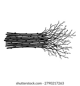 Isolated on transparent background this image shows a tree with bare branches connected to a root system intertwined with stacked wooden logs