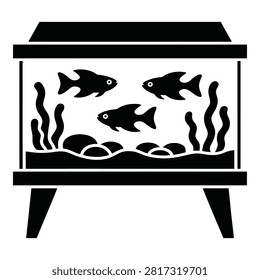 Isolated on transparent background this illustration depicts an aquarium containing three fish aquatic plants and decorative stones showcasing a simple underwater scene