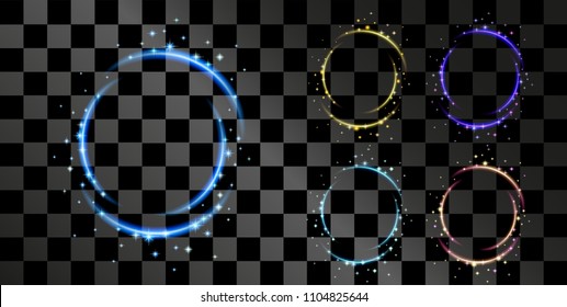 Isolated on a transparent background vector illustration, shining highlights of light brilliant frames round, shiny stars and glow red, blue, green, purple and yellow