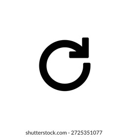 Aislado en transparente, este ícono ilustra una simple flecha de actualización negra o un símbolo de recarga en un estilo minimalista, que indica Restablecer o sincronización.