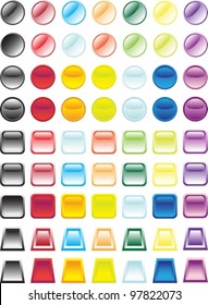 isolated on white, all parts closed, possibility to edit, EPS8. Set of multi-coloured buttons of icons.