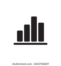 Isolado em um pano de fundo branco é um ícone preto simples que exibe um gráfico de barras com alturas variadas, apoiando-se em uma única linha horizontal proeminente na base.