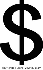 Dieses solide schwarze Dollar-Symbol, isoliert auf weißem Hintergrund, bietet eine starke Darstellung von Finanzen und Währung. Es ist einfach, fett und sofort erkennbar.
