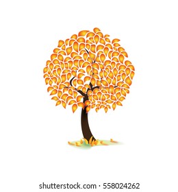 Isolated on white background autumn tree, dense foliage, flat style, vector image
