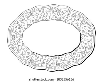 Einzeln auf weißem Hintergrund schönes monochromes lineares Muster für die Färbung der Buchseite mit stilisierten Desserts und Kopienraum