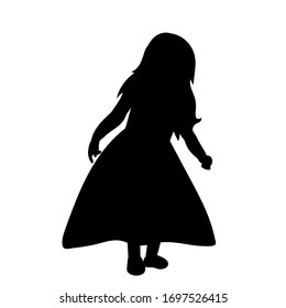  isolated, on a white background black silhouette little girl in a dress