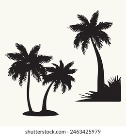 Isolated on a white background, black palm trees. silhouettes of palms. Creation of palm tree designs for banners, posters, and promotional products. Illustration in vector format
