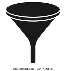 Isolated on a white background, the black cone-shaped funnel with dual white accented rings showcases a sleek and simple design, perfect for conveying various processes.