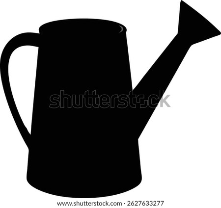 Isolated on a white background, a black watering can is captured in silhouette, highlighting its familiar shape and functionality, perfect for gardening projects.