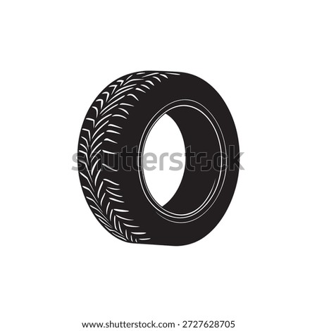 Isolated on a white background, a black tire shows intricate tread patterns and grooved inner walls, offering potential for various automotive related projects.