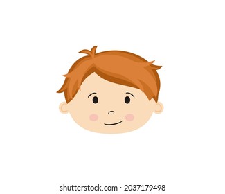 Einzeln auf weißem Hintergrund Cartoon-Gesicht des Jungen. Rotkopfbaby. Handgezeichnetes Kleinkind. Vektorgrafik für Kinderprojekte, Kindergarten, Kinder, Kinder, Grundschule.