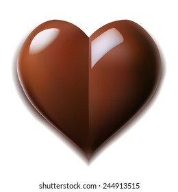 Isolated On White Background. Chocolate Heart. Vector Illustration.