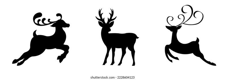 Isolated on a white background, a collection of reindeer christmas vector silhouettes