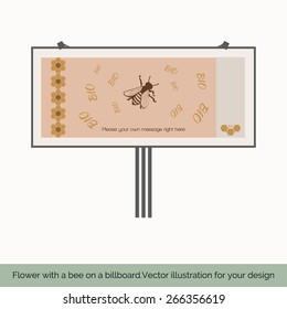Isolated on white background, depicts a shield that shows bee, bees around the text bio, honeycomb pattern on the left