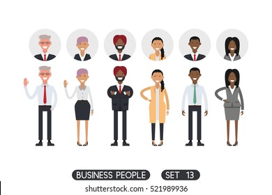  Isolated on white background. Different nationalities and dress styles. Icons office people. Business people set 13.