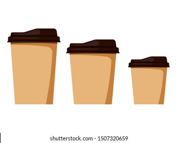 Cup size icon set coffee. Small medium large extra large cup sizes. Vector  illustration. eps10 Stock Vector