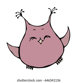 Isolated On a White Background Doodle Cartoon Hand Drawn Sketch Vector Illustration. Cute Funny Happy Cheerful Owl. Emoji Character.