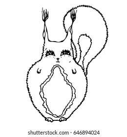 Isolated On a White Background Doodle Cartoon Hand Drawn Sketch Vector. Cute Adorable Squirrel.