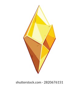 Isolated on a white background, a faceted yellow crystal shines with sharp edges and warm tones, symbolizing precious resources, magic, and glowing cosmic energy