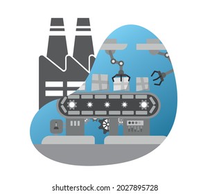 Isolated on white background factory automation icon. Automatic conveyor belt, Robotic arm icon vector.