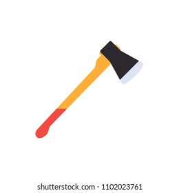 Isolated on white background flat wooden firefighters axe.