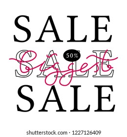 Isolated on White Background Hand Drawn Lettering Biggest Sale. Vector Illustration  Banner. Poster for Black Friday Advertising 50 percent discount