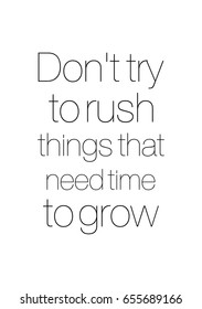 Isolated on white background. Hand drawn modern brush calligraphy. Wild quote. Don't try to rush things that need time to grow.