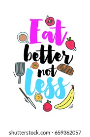 Isolated on white background. Hand drawn modern brush calligraphy. Wild quote. Eat better not less.