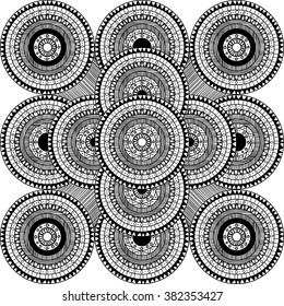 Isolated on white background Image for coloring book.Hand drawn coloring book page. Vector monochrome sketch. Mandala. Decorative ethnic element for design. 