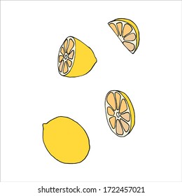 isolated on white background lemon drawing Stock illustration vector design element for printing, scrapbooking, postcard