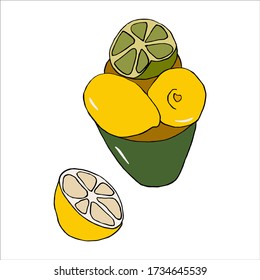 isolated on white background lemon drawing Stock illustration vector design element for printing, scrapbooking, postcard