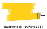 isolated on white background paint roller with painted marking colored yellow
