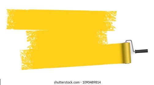 isolated on white background paint roller with painted marking colored yellow - Shutterstock ID 1090489814