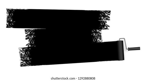 isolated on white background paint roller with painted marking colored black