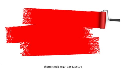 isolated on white background paint roller with painted marking colored red