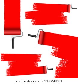 isolated on white background paint roller with painted markings colored red