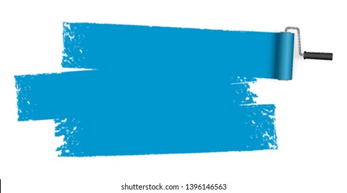 isolated on white background paint roller with painted marking colored blue