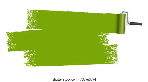 isolated on white background paint roller with painted marking colored green
