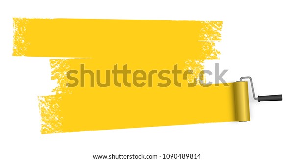 白い背景にペイントローラーと 黄色に塗られたマーキング のベクター画像素材 ロイヤリティフリー