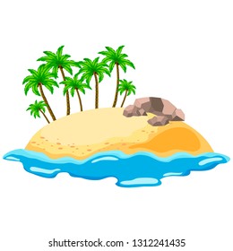 isolated on a white background, sea coast with sand, palm trees, sea